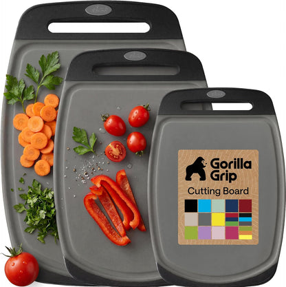 BPA Free Cutting Board Set of 3 – Non Slip Plastic Kitchen Boards with Juice Grooves