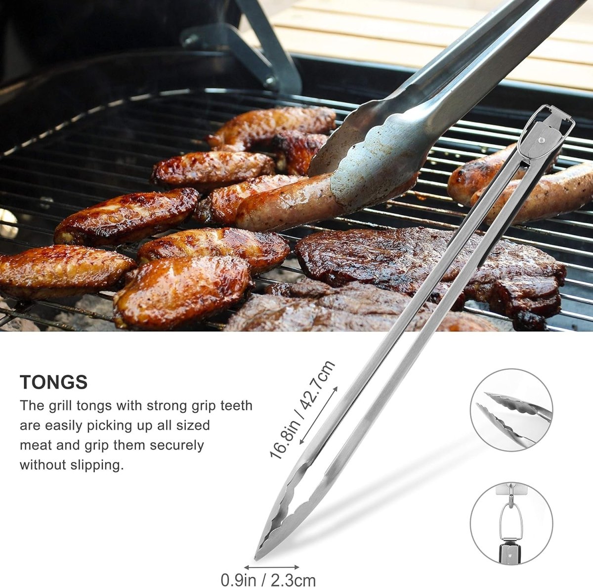 8-Piece Heavy Duty BBQ Grill Tools Set - Extra Thick Stainless Steel Spatula, Fork, Tongs, Cleaning Brush