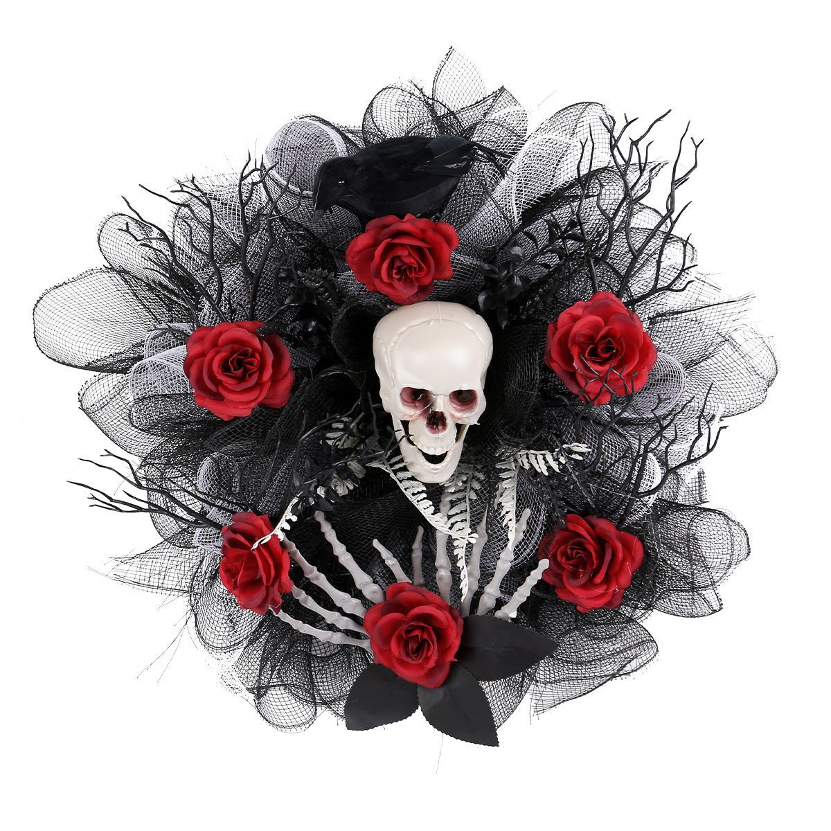 Halloween Door Decoration: Red Rose Skull Mesh Garland