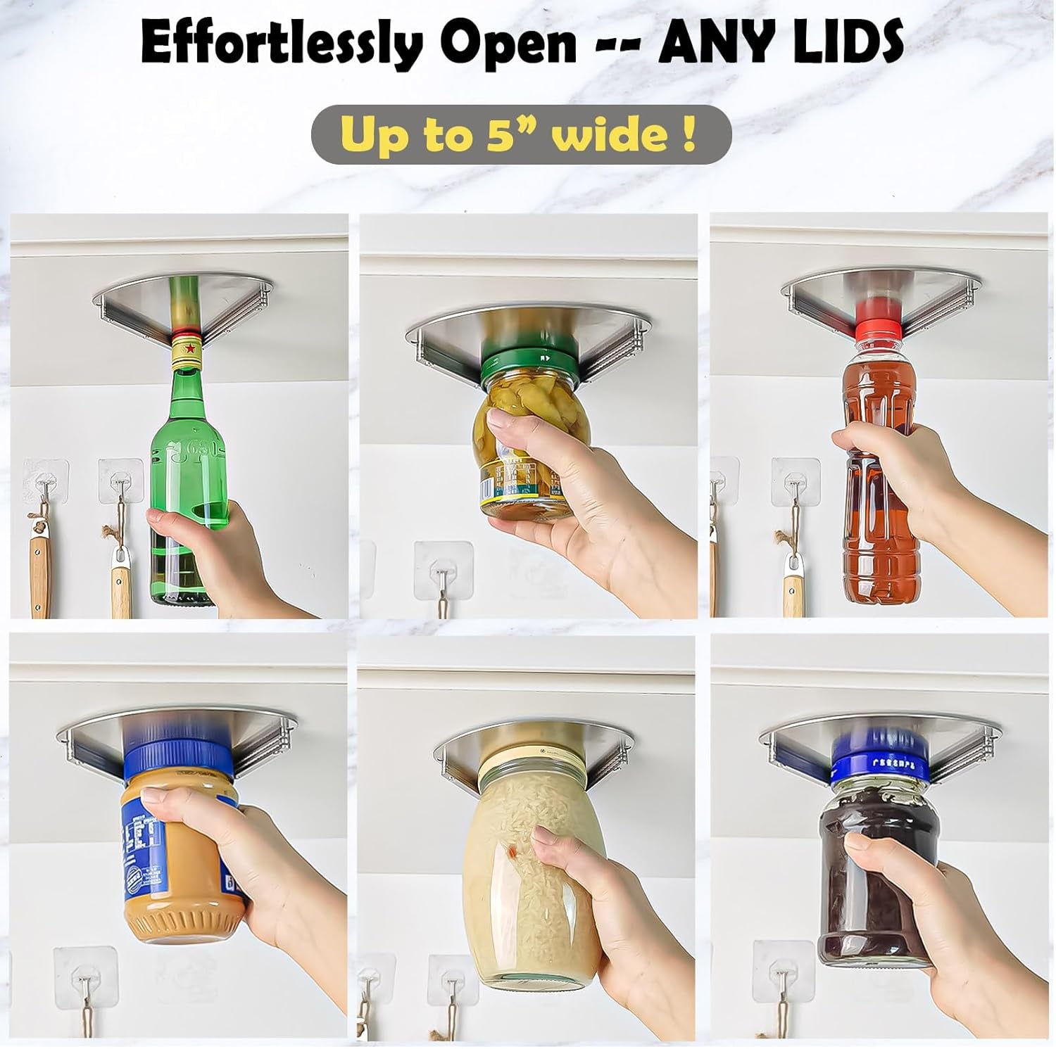 Under Cabinet Stainless Steel Jar Opener for Seniors – One-Handed Lid & Bottle Opener for Weak Hands