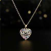 Mother's Day Gift – Peach Heart "MOM" Pendant Necklace in Copper