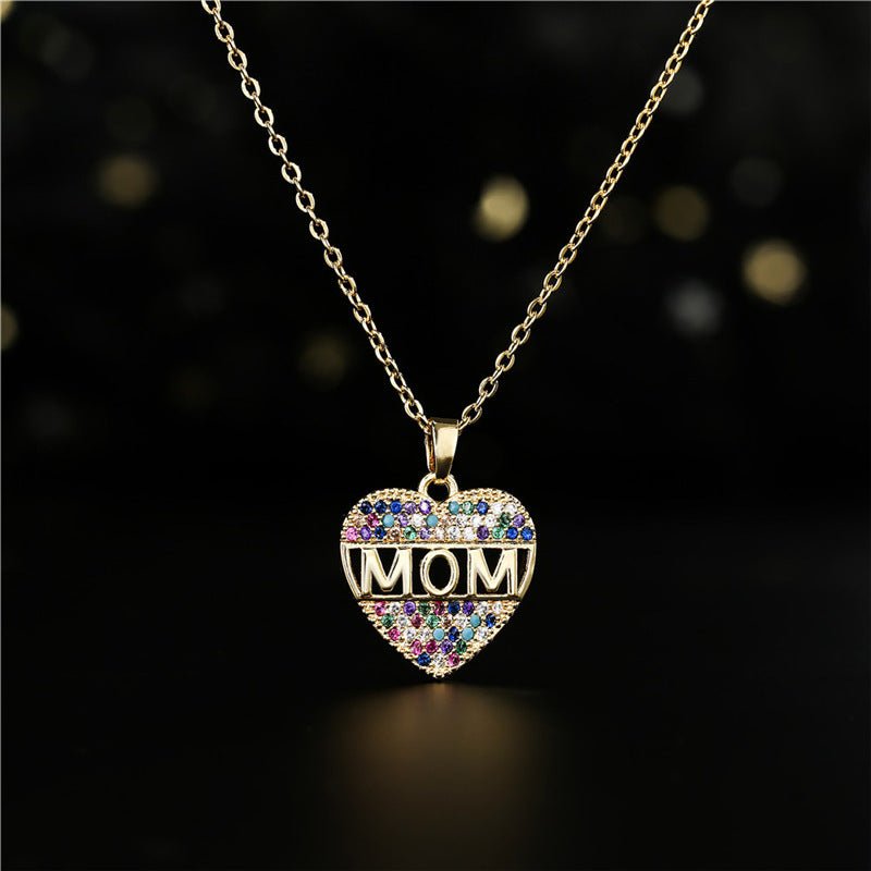 Mother's Day Gift – Peach Heart "MOM" Pendant Necklace in Copper