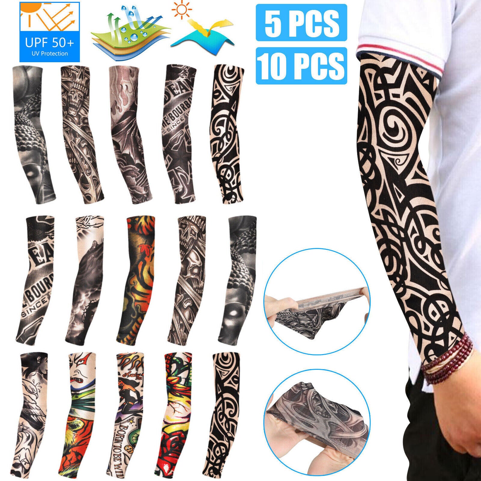 5/10PCS Tattoo Cooling Arm Sleeves – UV Sun Protection for Sports, Fashion & Outdoor Fun