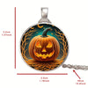 Unique Halloween Jewelry: Round Pendant Necklace with Pumpkin, Ghost, and Bat