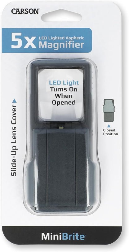 Compact 5X Magnifying Glass with Built-In LED Light & Protective Sleeve
