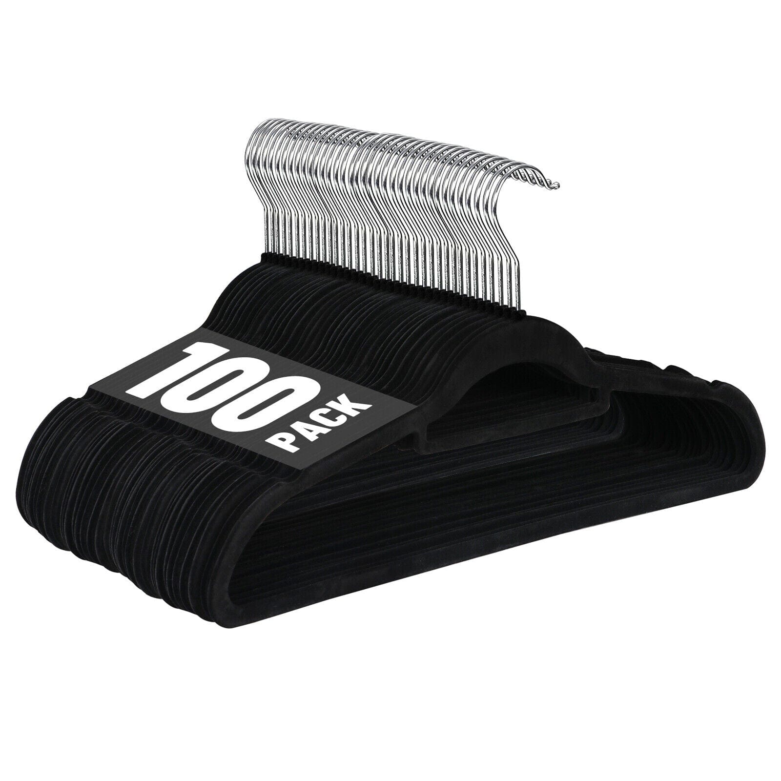 100 Pack Velvet Hangers Flocked Non-Slip Clothes Hangers 360° Swivel Hook Black  ebasketonline   