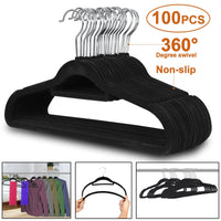 100 Pack Velvet Hangers Flocked Non-Slip Clothes Hangers 360° Swivel Hook Black  ebasketonline   