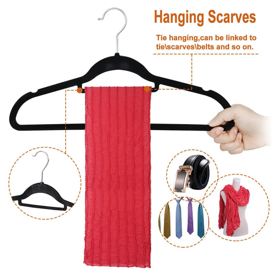 100 Pack Velvet Hangers Flocked Non-Slip Clothes Hangers 360° Swivel Hook Black  ebasketonline   