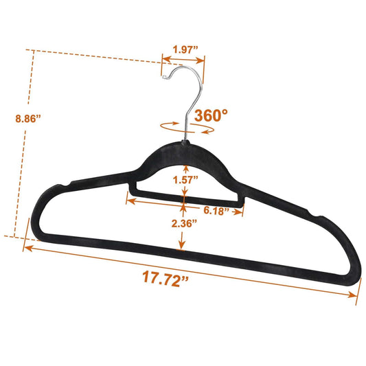 100 Pack Velvet Hangers Flocked Non-Slip Clothes Hangers 360° Swivel Hook Black  ebasketonline   