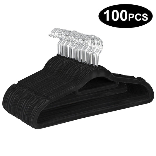 100 Pack Velvet Hangers Flocked Non-Slip Clothes Hangers 360° Swivel Hook Black  ebasketonline   