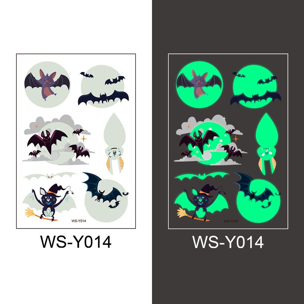 Halloween Glowing Bat Tattoo Stickers - Fake Tattoos for Face, Arms & Legs, Kids Body Art