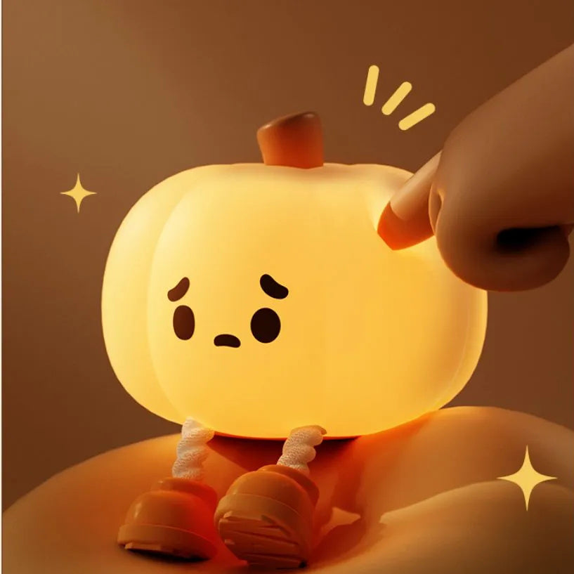 Halloween Pumpkin Night Light - Cute Soft Silicone, Touch Dimmable, Rechargeable Bedside Lamp