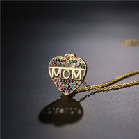 Mother's Day Gift – Peach Heart "MOM" Pendant Necklace in Copper