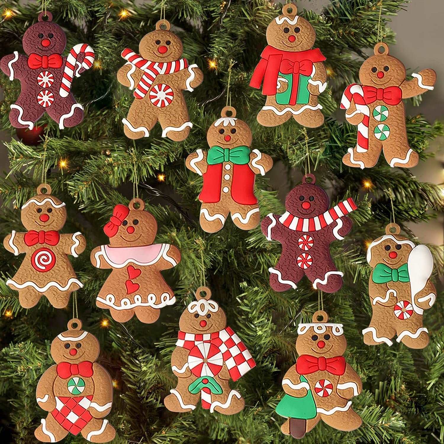 12Pcs Gingerbread Man Ornaments for Christmas Tree Assorted Plastic Gingerbread Figurines Ornaments for Christmas Tree Hanging Decorations 3 Inch Tall  ebasketonline Candy Gingerbread  