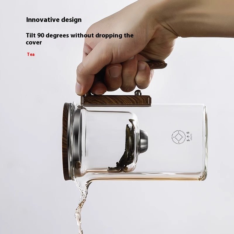 One-Click Magnetic Glass Teapot - Tea Filtration with Wooden Handle and Inner Container