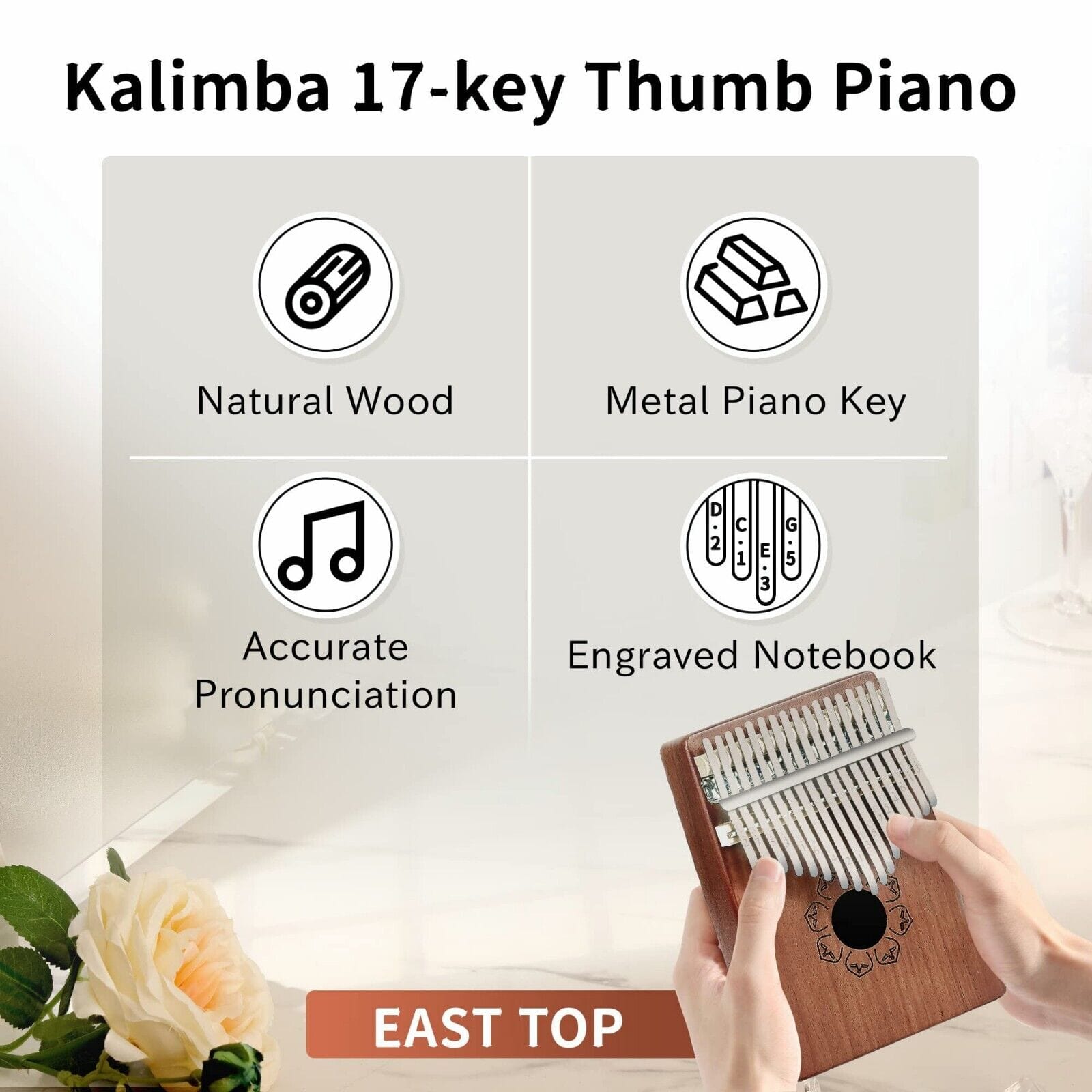 17-Key Kalimba Thumb Piano - Mahogany Wood Finger Mbira Keyboard Musical Instrument  ebasketonline   