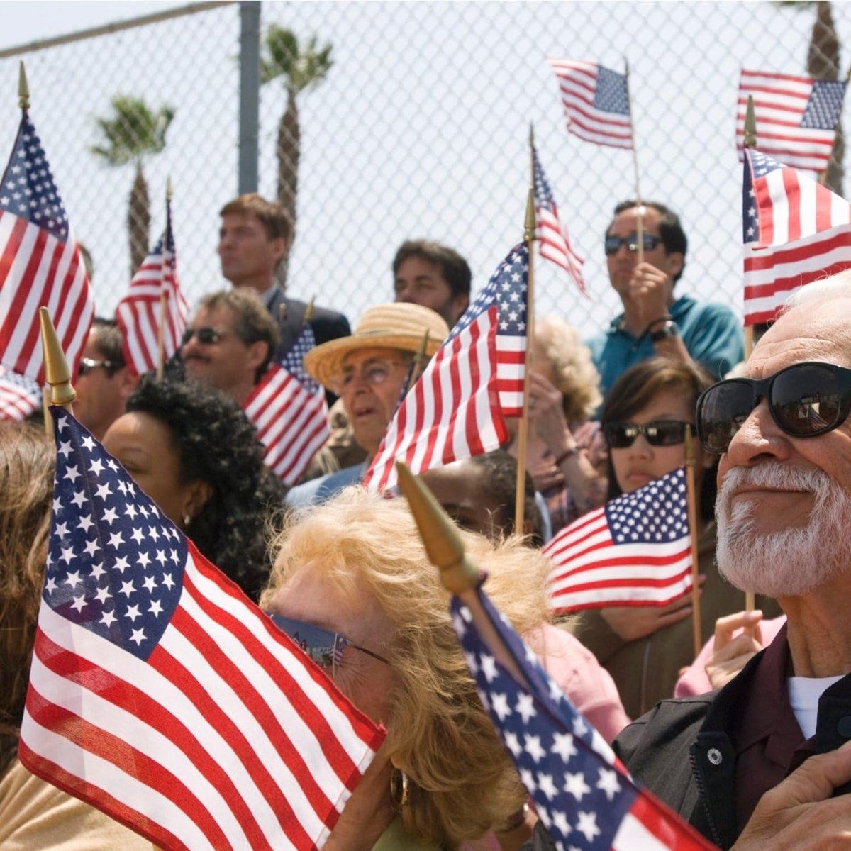 Pack of 50 - USA 4x6 Inch Wooden Stick Flags - Handheld American Flags with Kid-Safe Golden Spear Top