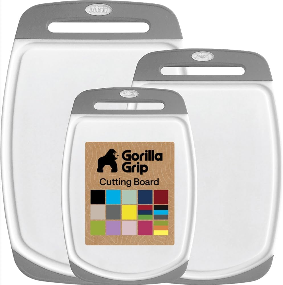 BPA Free Cutting Board Set of 3 – Non Slip Plastic Kitchen Boards with Juice Grooves