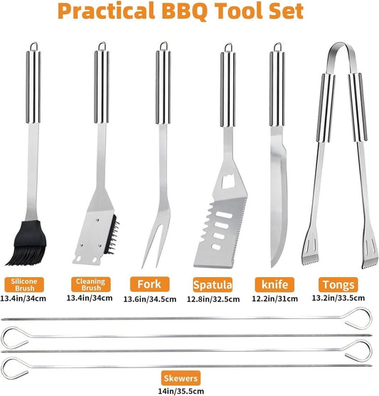 11-Piece Professional Stainless Steel BBQ Grill Accessories Set - Portable Grill Tools Kit with Storage Bag