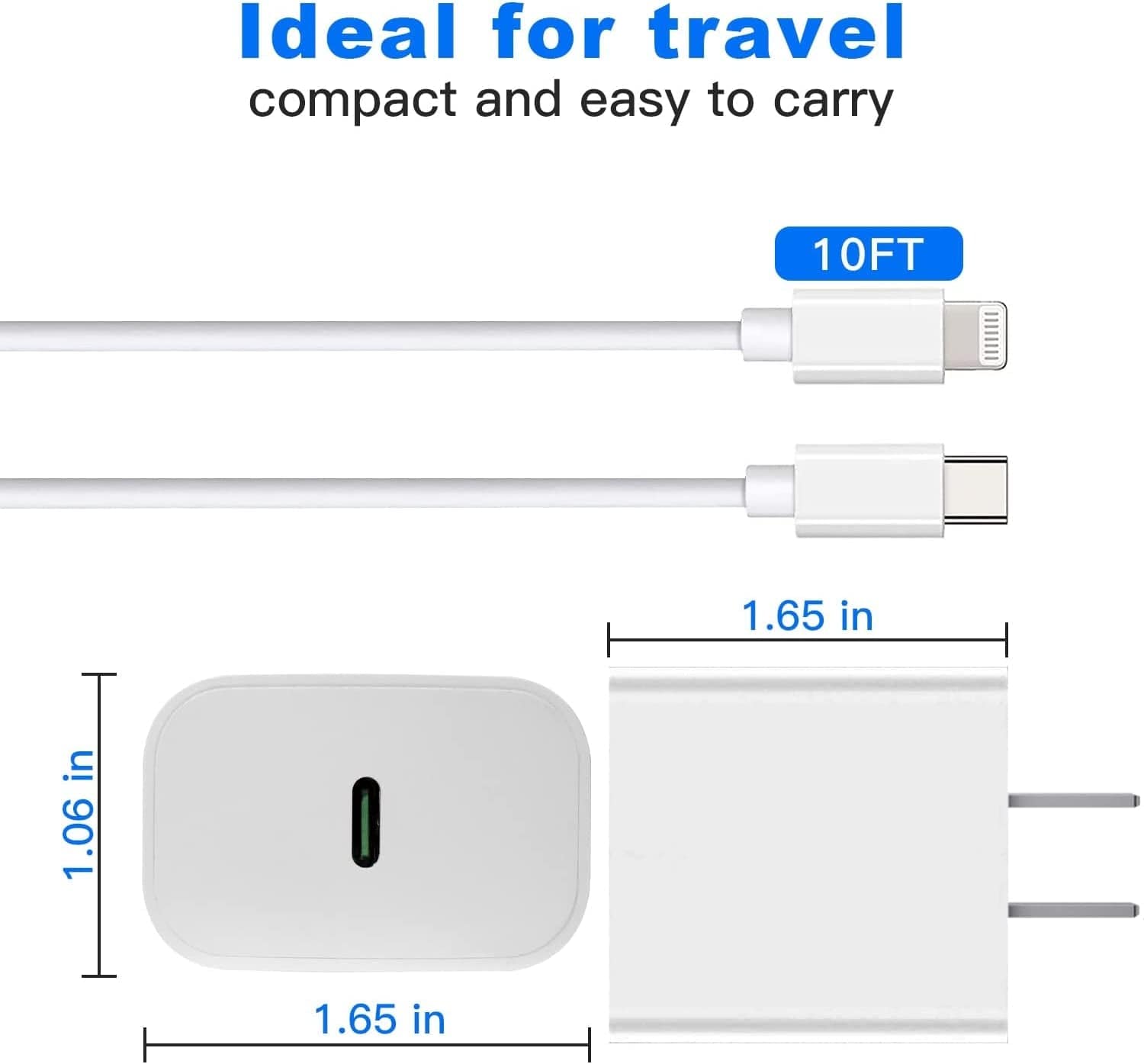 2 Pack PD 20W USB C Charger Block with 10FT Long Type C Lightning Cable  ebasketonline   