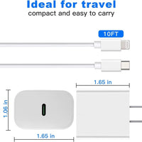 2 Pack PD 20W USB C Charger Block with 10FT Long Type C Lightning Cable  ebasketonline   