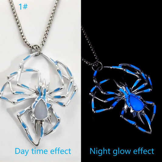 Halloween Glow-in-the-Dark Luminous Spider Necklace – Vintage Fluorescent Jewelry for Men & Women