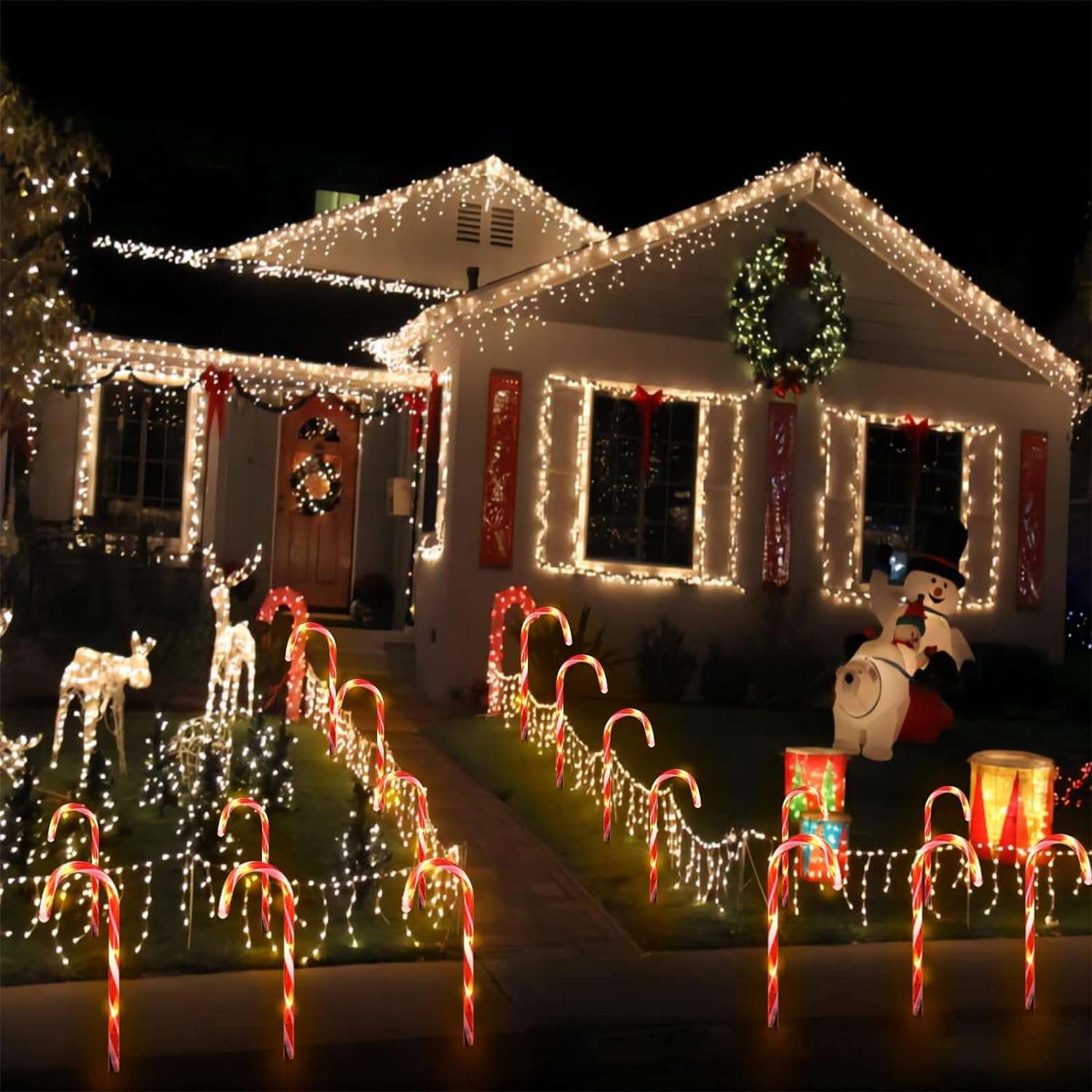 24 Pack Upgraded Waterproof Solar Christmas Candy Cane Lights for Christmas Decorations  ebasketonline   