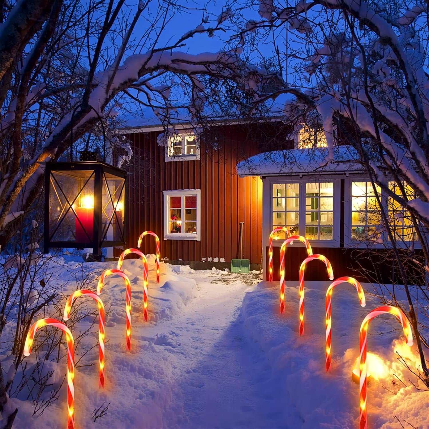 24 Pack Upgraded Waterproof Solar Christmas Candy Cane Lights for Christmas Decorations  ebasketonline   