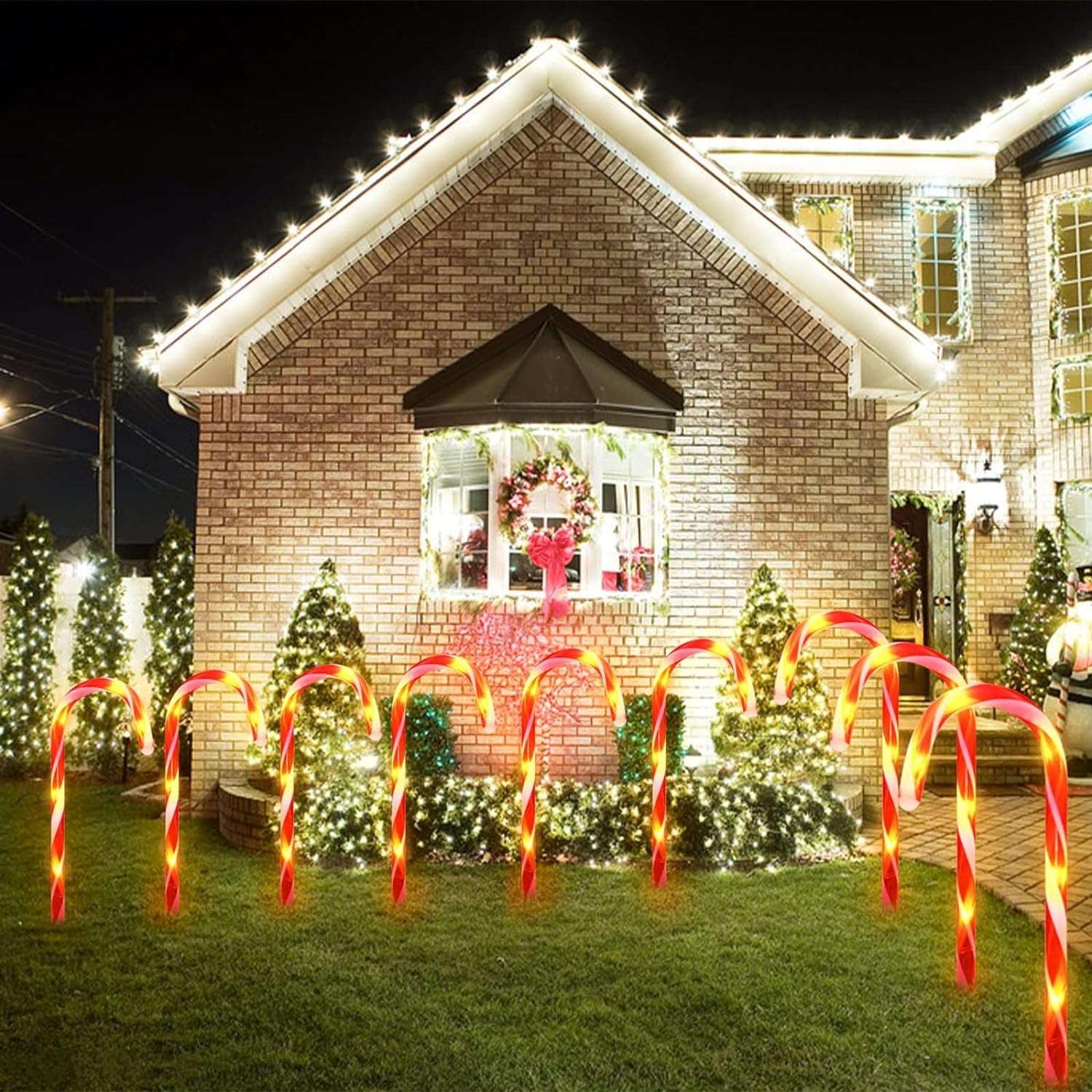 24 Pack Upgraded Waterproof Solar Christmas Candy Cane Lights for Christmas Decorations  ebasketonline   