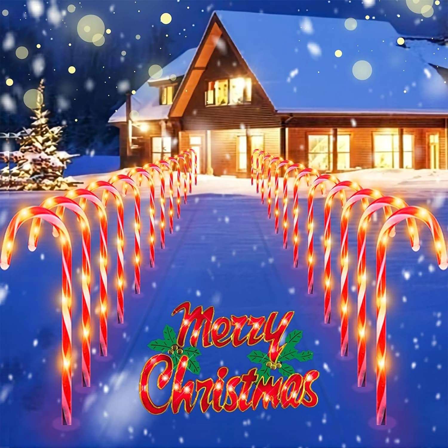 24 Pack Upgraded Waterproof Solar Christmas Candy Cane Lights for Christmas Decorations  ebasketonline   