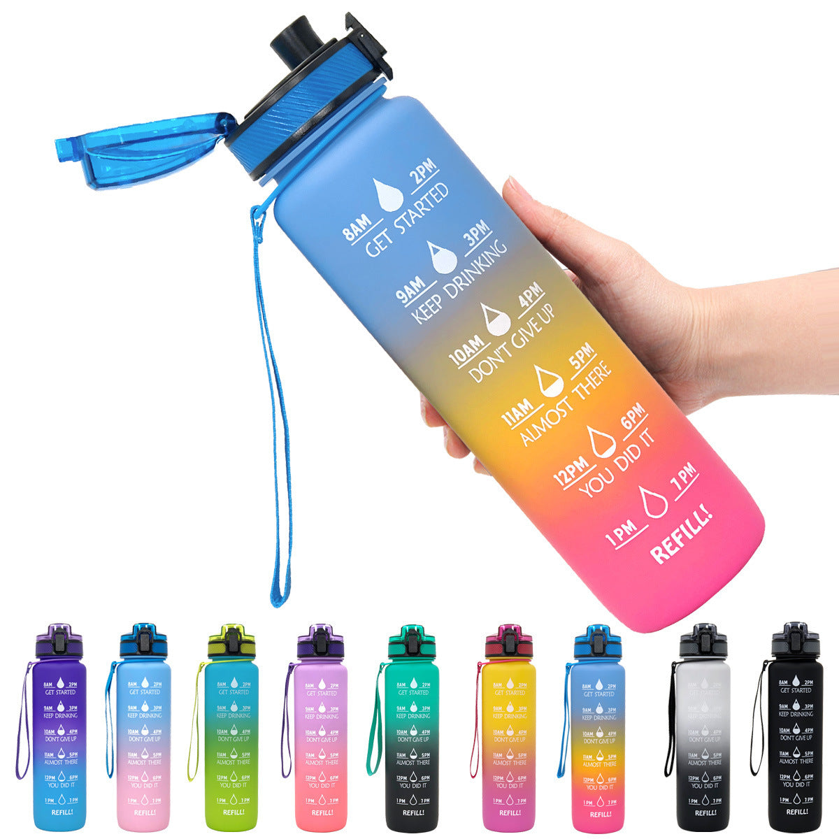 1L Tritan Water Bottle with Time Marker, Bounce Cover