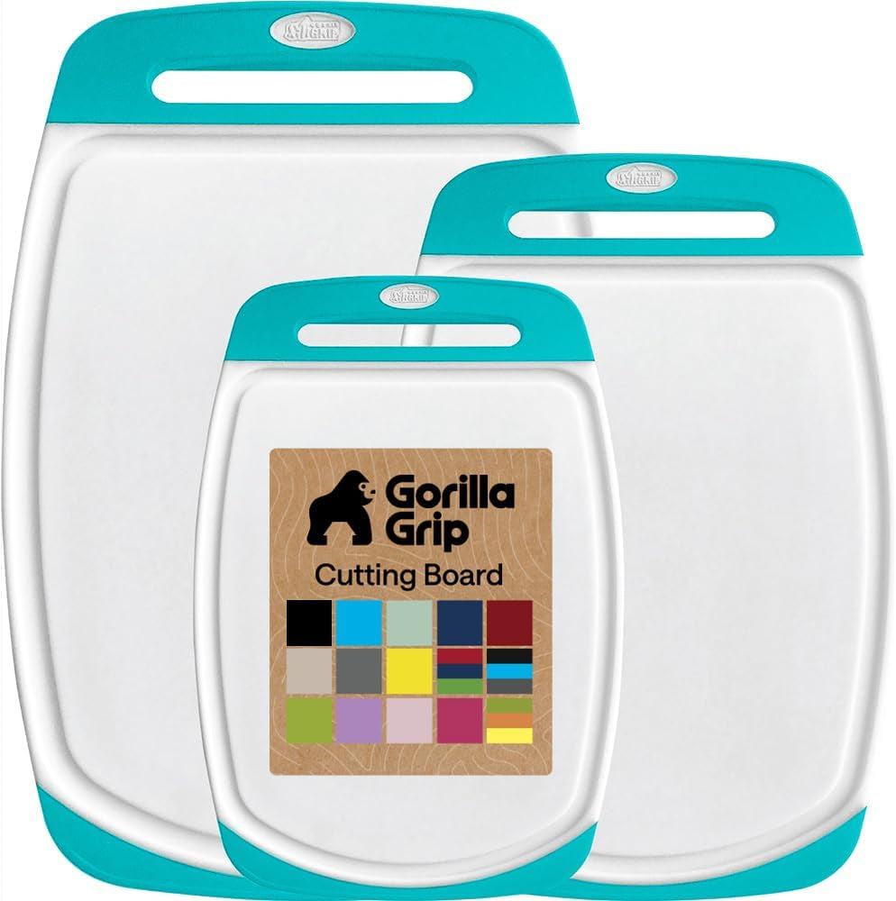 BPA Free Cutting Board Set of 3 – Non Slip Plastic Kitchen Boards with Juice Grooves
