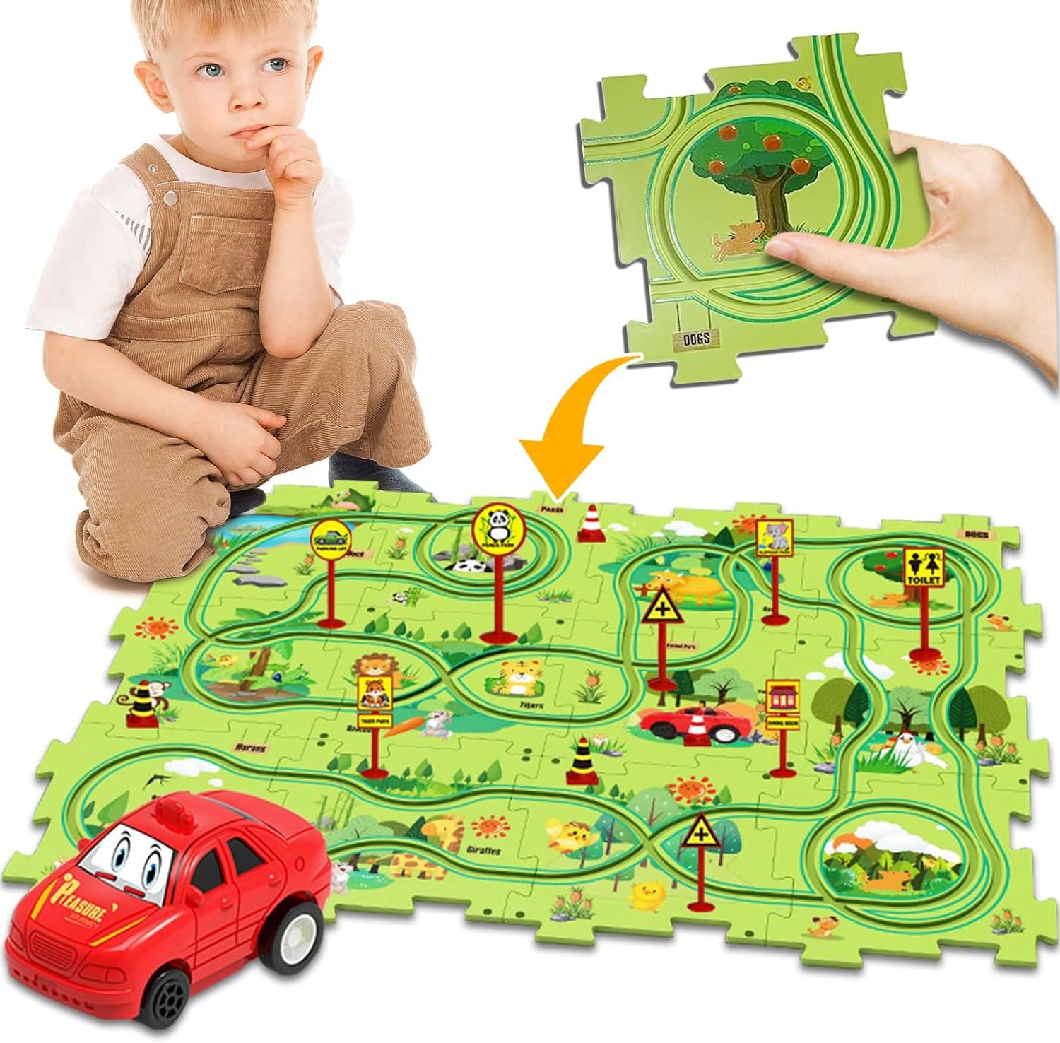 25PCS Puzzle Car Tracks with Vehicles - Educational Montessori Toys for 3+ Years  Amz Forest Park1  