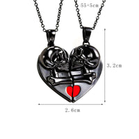 Halloween Couple Necklace: Heart-Shaped Skull Pendant