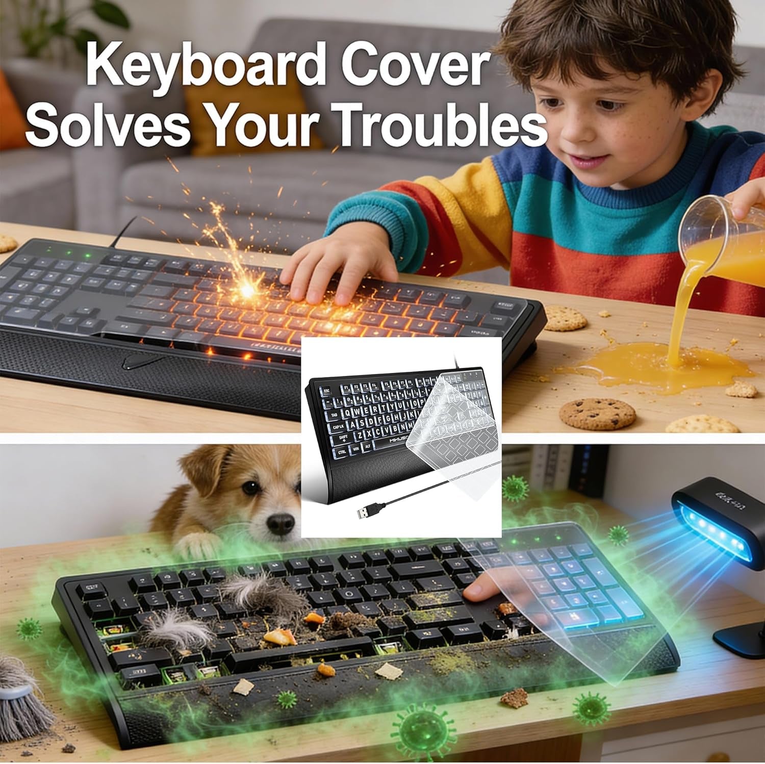 Large Print Keyboard for Seniors,Visually Impaired-High Contrast Black Keys,White Backlit with Cover,Wired USB 104 Full Size-Easy to Read Big Letters for Macular Degeneration Low Vision (No Glare)