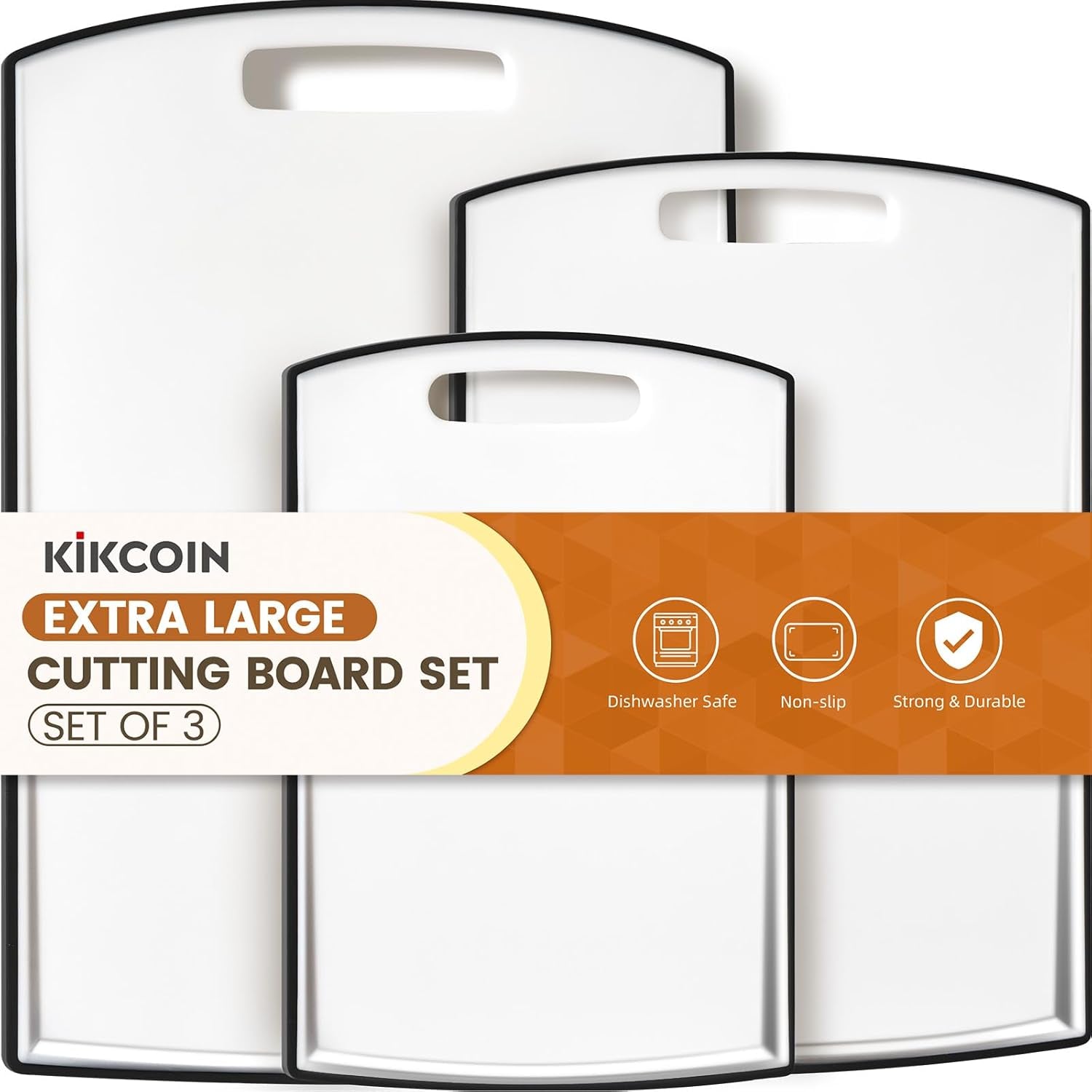 Non-Slip Cutting Board Set of 3 – Extra Large Dishwasher Safe Plastic Chopping Boards with Juice Grooves & Easy Grip Handles
