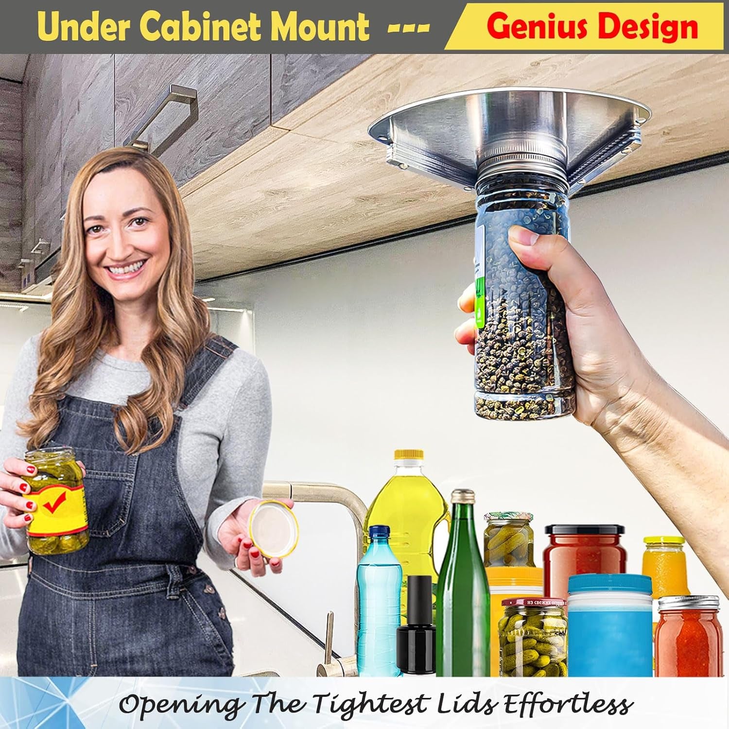 Under Cabinet Stainless Steel Jar Opener for Seniors – One-Handed Lid & Bottle Opener for Weak Hands