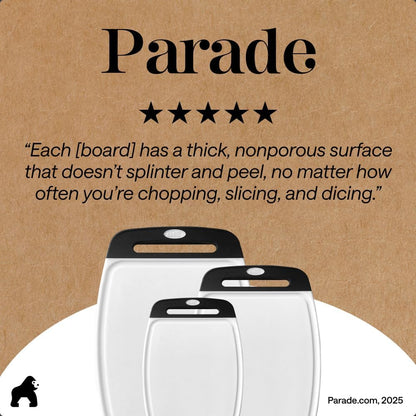 BPA Free Cutting Board Set of 3 – Non Slip Plastic Kitchen Boards with Juice Grooves