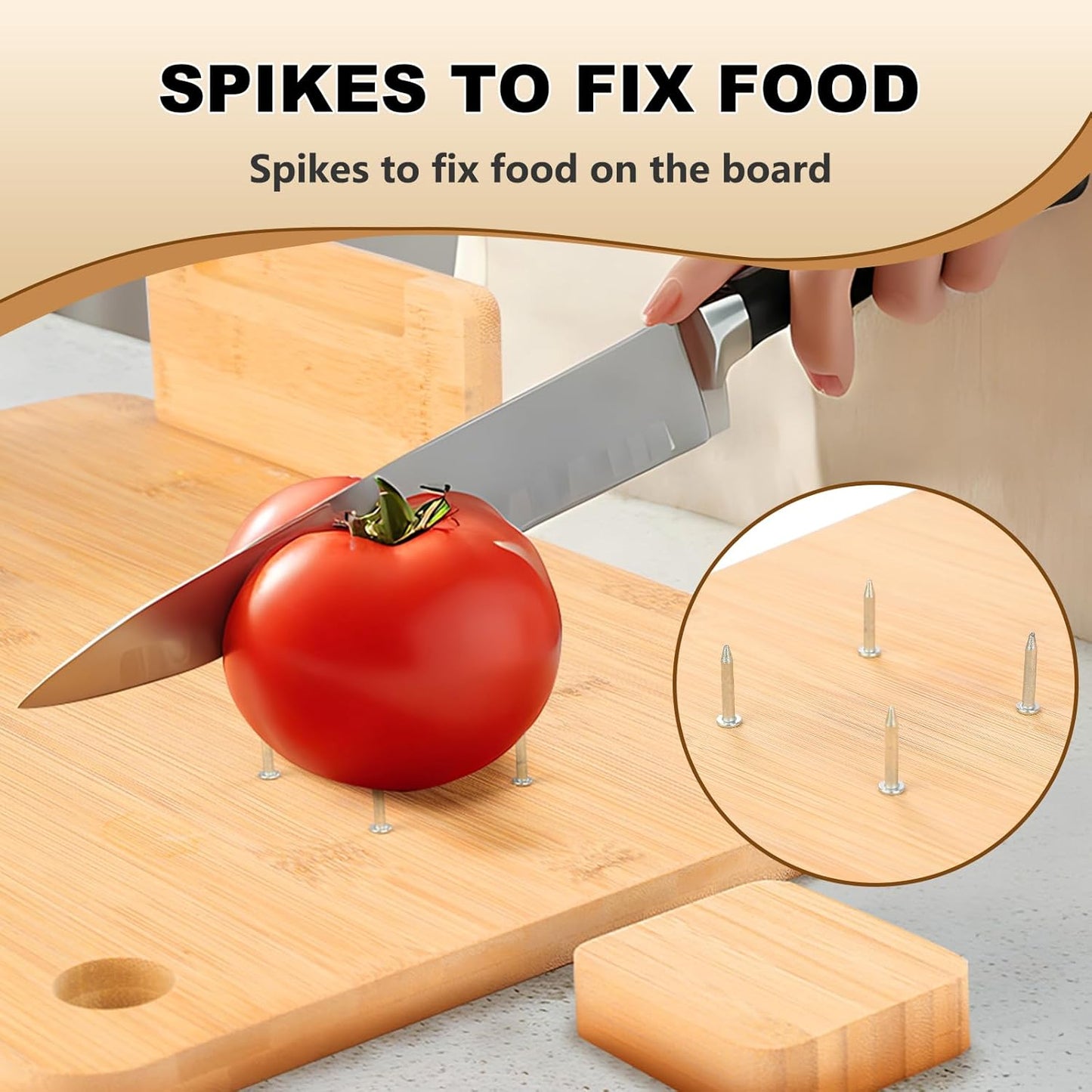 Adaptive One-Handed Bamboo Cutting Board with Spikes & Grater