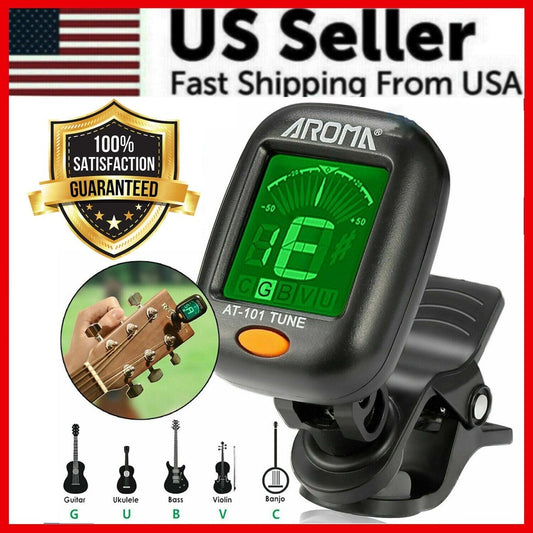 LCD Clip-On Chromatic Tuner for Guitar, Bass, Violin, Ukulele