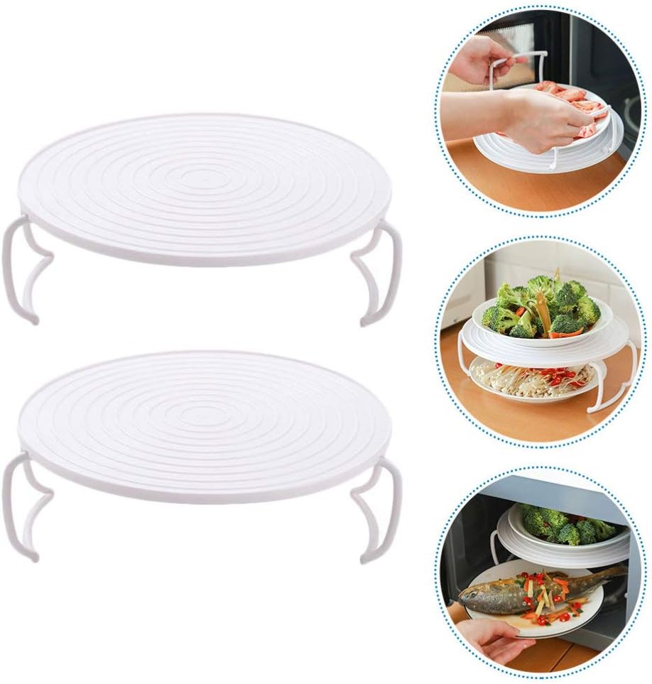 2PCS Microwave Steaming Rack Plate Covers - Plastic Steamer Food Tray Shelf for Oven, Pressure Cooker, and More  AMZ   