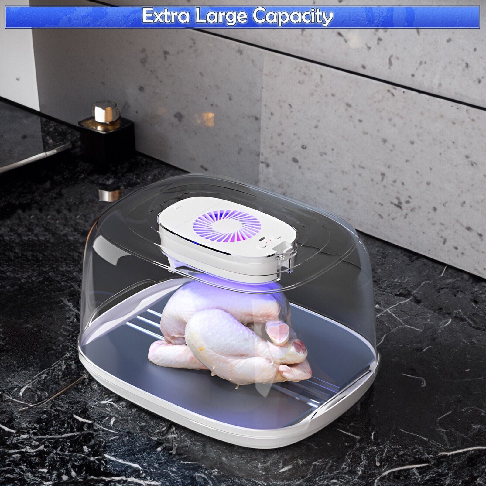 3-in-1 Defrosting Tray Box with UV Light, Fan & Atomizer - Large Quick Meat Thawing Solution