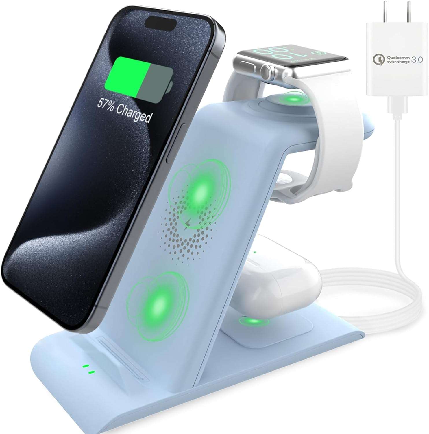 Blue 3 in 1 Wireless Charging Station Compatible for Apple Products