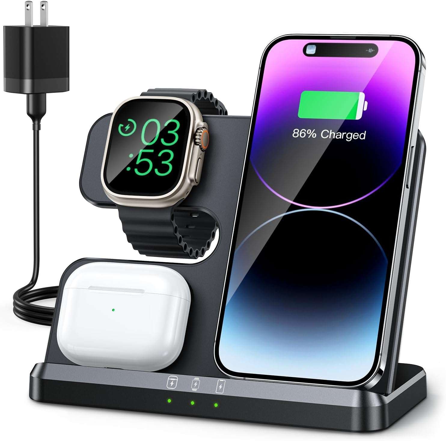 Black 3 in 1 Wireless Charging Station Wireless Charger for Iphone