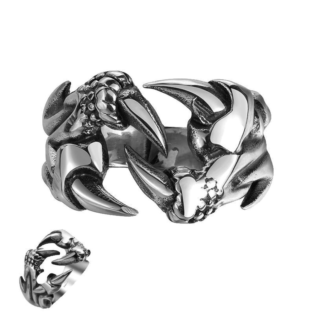 Domineering Dragon Claw Ring with Chrome Finish for Men