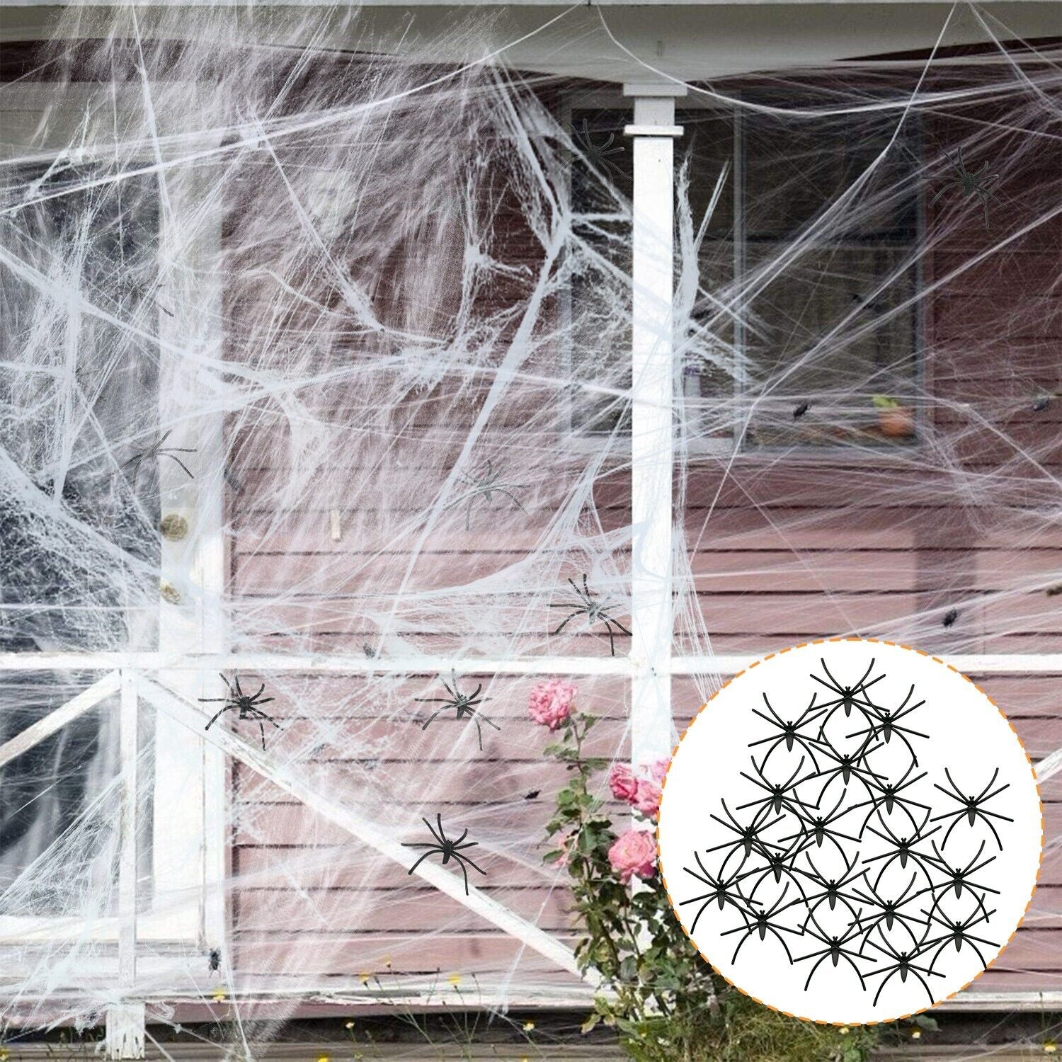 Super Stretch 1000 Sqft Halloween Spider Web Decoration with Fake Spiders