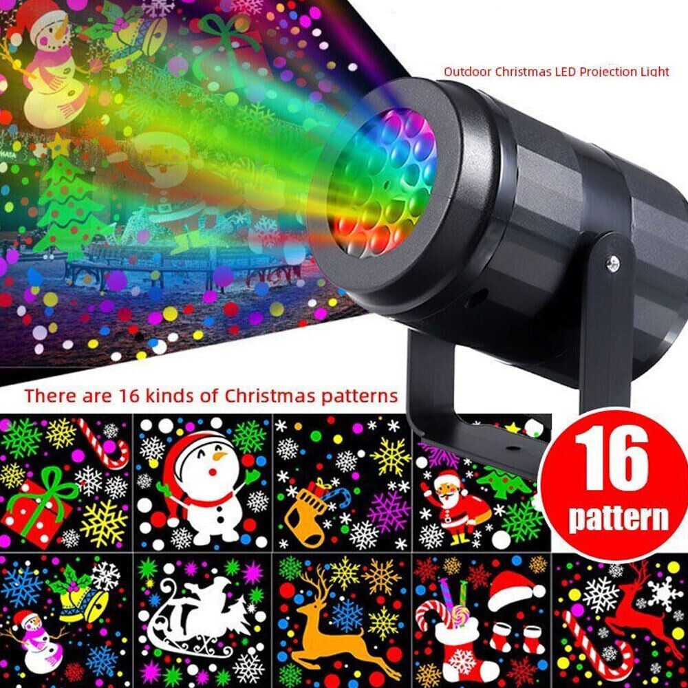 16-Pattern LED Christmas Projector Light - Snow Laser Landscape Garden Xmas Lamp