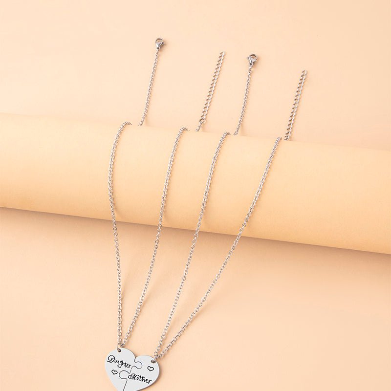 2PCS Mother Daughter Puzzle Heart Necklace – Silver Stainless Steel Matching Jewelry Set