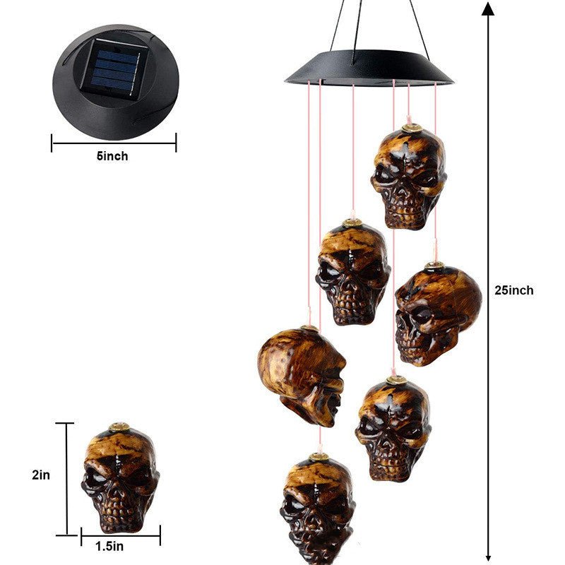 Solar-Powered Halloween Skull Wind Chimes - LED Garden Decoration, Outdoor Ornament