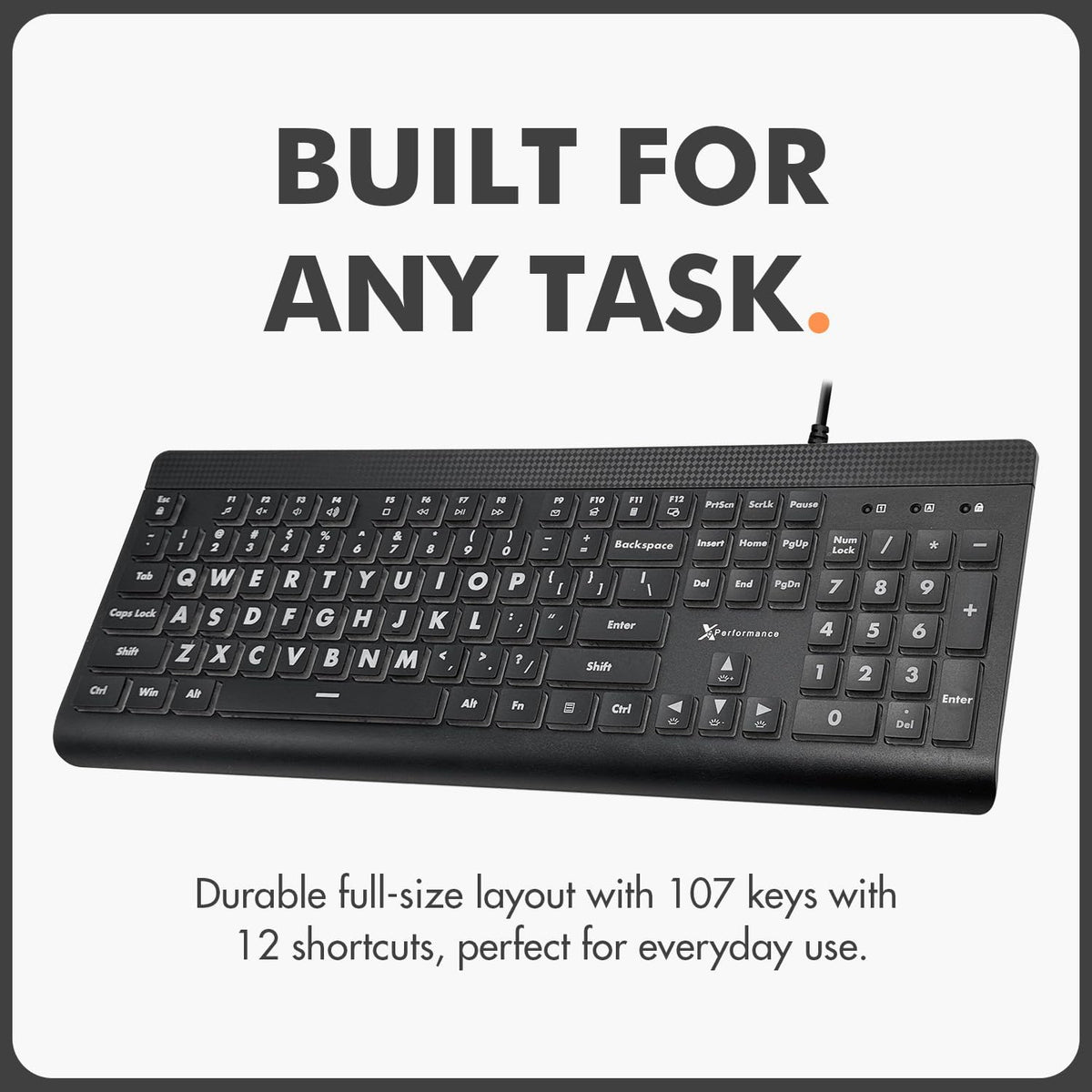 Large Print Backlit Keyboard – 7-Color LED, USB Wired, Full Size 107-Key for Seniors & Low Vision